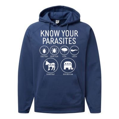 Funny Political Meme Know Your Parasites Performance Fleece Hoodie