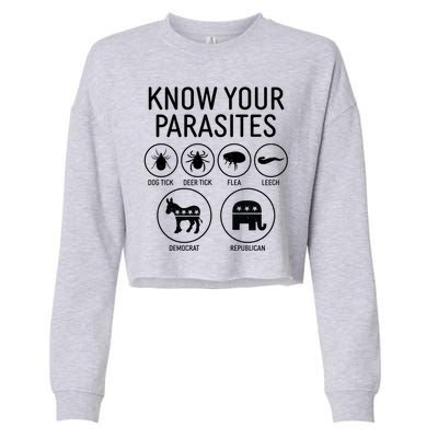 Funny Political Meme Know Your Parasites Cropped Pullover Crew