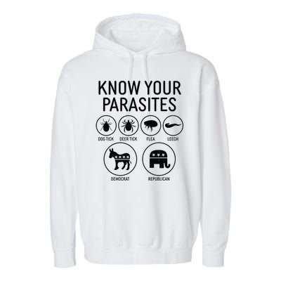 Funny Political Meme Know Your Parasites Garment-Dyed Fleece Hoodie