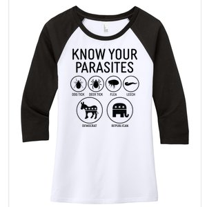 Funny Political Meme Know Your Parasites Women's Tri-Blend 3/4-Sleeve Raglan Shirt