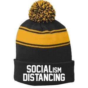 Funny Political Socialism Distancing  Stripe Pom Pom Beanie