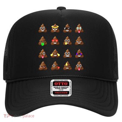Funny Poop Emoji's Smiley High Crown Mesh Back Trucker Hat