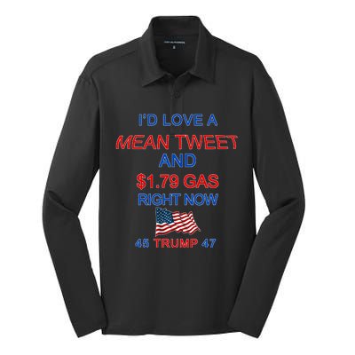 Funny Pro Trump Supporter I'd Love A Mean Tweet Gas Prices Silk Touch Performance Long Sleeve Polo