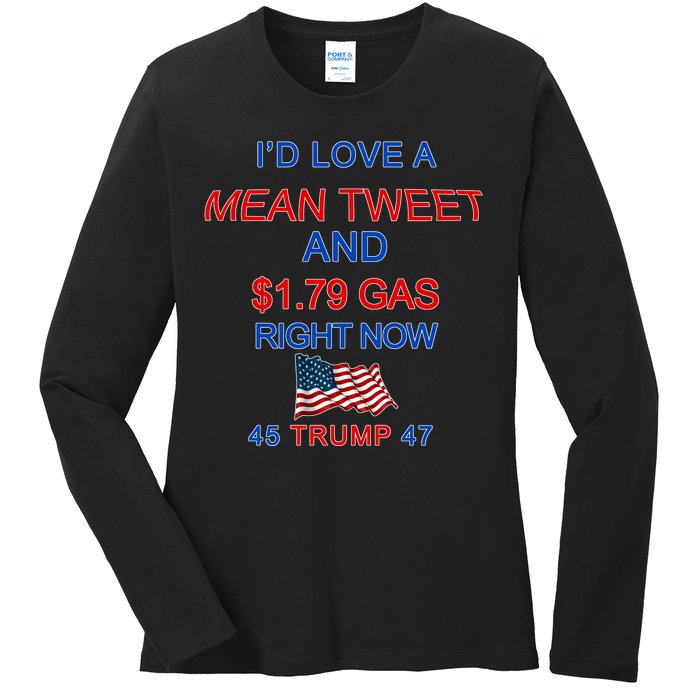 Funny Pro Trump Supporter I'd Love A Mean Tweet Gas Prices Ladies Long Sleeve Shirt