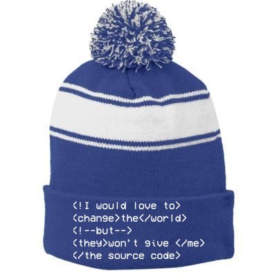 Funny Programmer Change The World Stripe Pom Pom Beanie