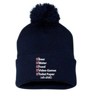 Funny Quarantine Check List Pom Pom 12in Knit Beanie