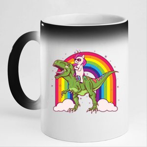 Funny Rainbow Unicorn Riding T-Rex Dinosaur 11oz Black Color Changing Mug