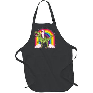 Funny Rainbow Unicorn Riding T-Rex Dinosaur Full-Length Apron With Pockets