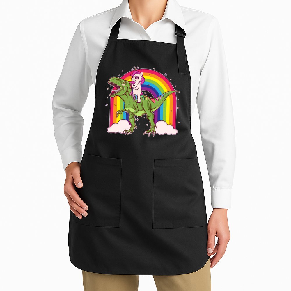 Funny Rainbow Unicorn Riding T-Rex Dinosaur Apron