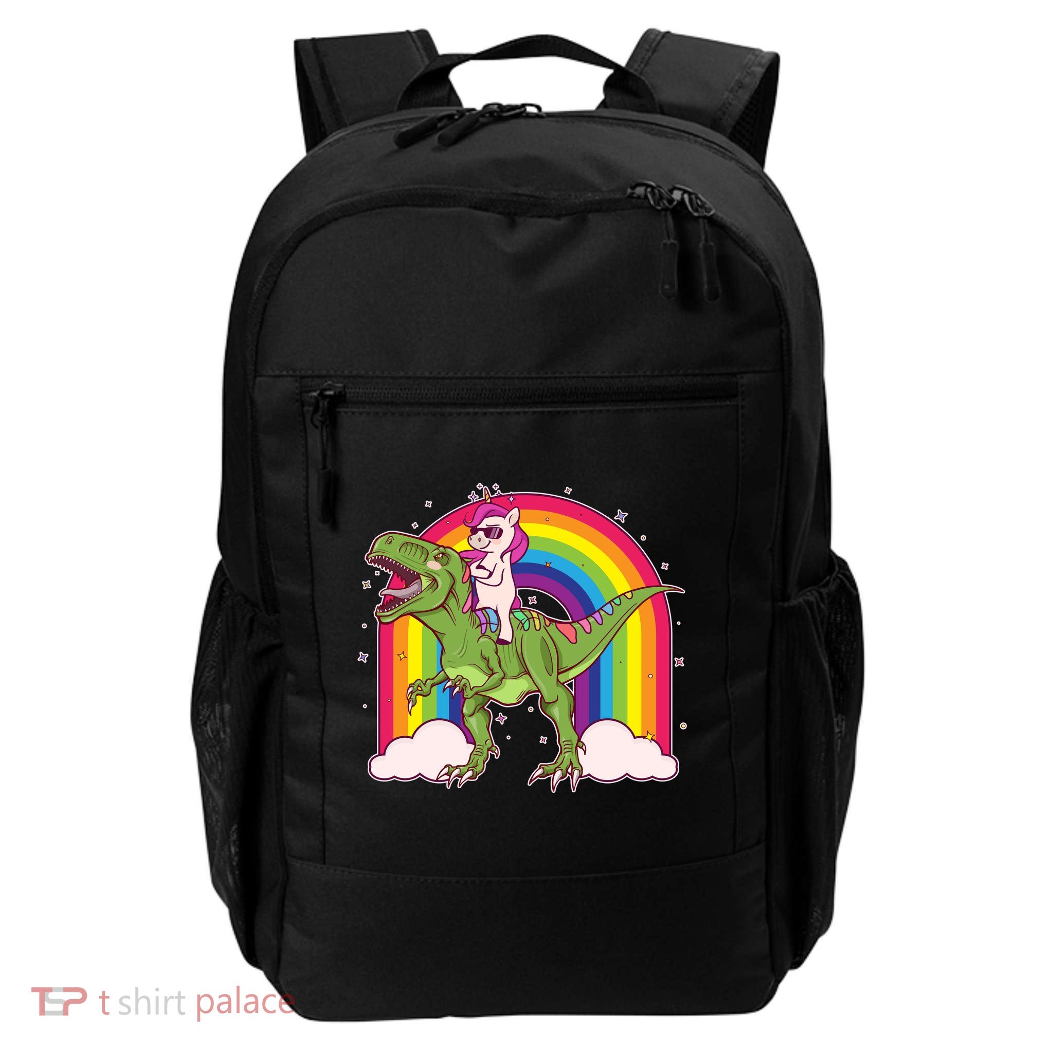 Funny Rainbow Unicorn Riding T-Rex Dinosaur Daily Commute Backpack