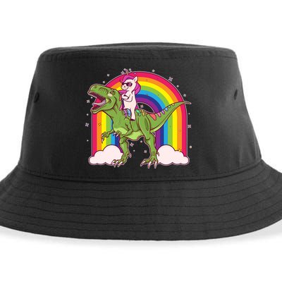 Funny Rainbow Unicorn Riding T-Rex Dinosaur Sustainable Bucket Hat