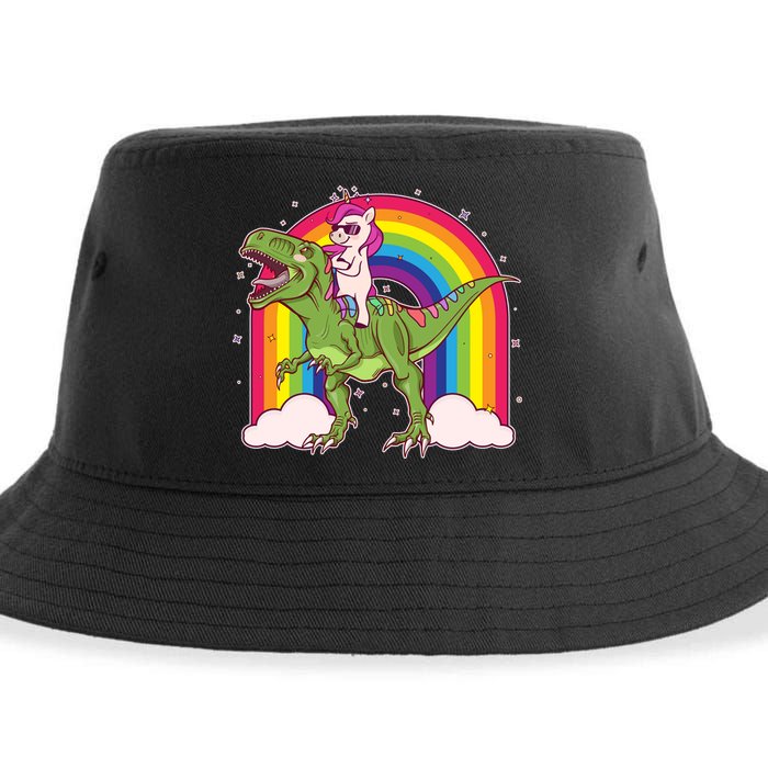 Funny Rainbow Unicorn Riding T-Rex Dinosaur Sustainable Bucket Hat