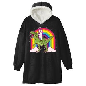 Funny Rainbow Unicorn Riding T-Rex Dinosaur Hooded Wearable Blanket