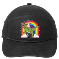 Funny Rainbow Unicorn Riding T-Rex Dinosaur 7-Panel Snapback Hat