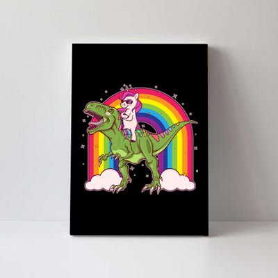 Funny Rainbow Unicorn Riding T-Rex Dinosaur Canvas