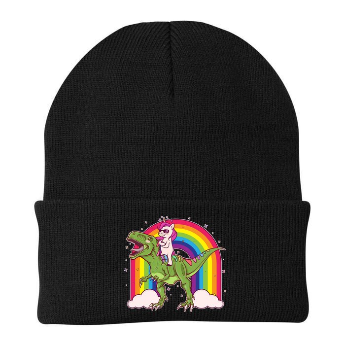 Funny Rainbow Unicorn Riding T-Rex Dinosaur Beanie