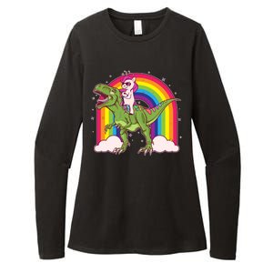 Funny Rainbow Unicorn Riding T-Rex Dinosaur Womens CVC Long Sleeve Shirt