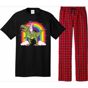 Funny Rainbow Unicorn Riding T-Rex Dinosaur Pajama Set