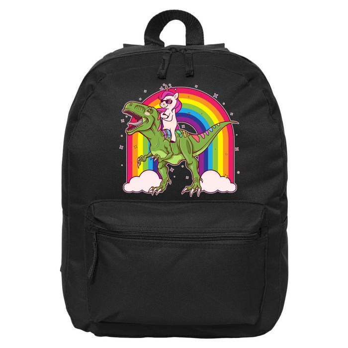 Funny Rainbow Unicorn Riding T-Rex Dinosaur 16 in Basic Backpack