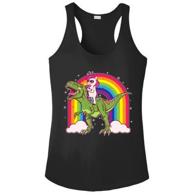 Funny Rainbow Unicorn Riding T-Rex Dinosaur Ladies PosiCharge Competitor Racerback Tank