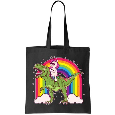 Funny Rainbow Unicorn Riding T-Rex Dinosaur Bag