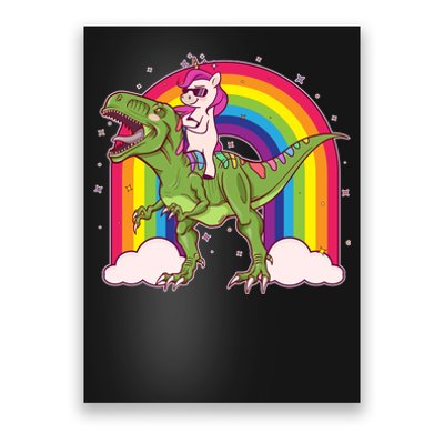 Funny Rainbow Unicorn Riding T-Rex Dinosaur Poster