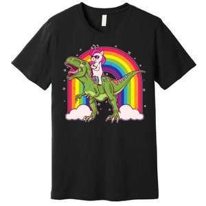 Funny Rainbow Unicorn Riding T-Rex Dinosaur Premium T-Shirt