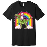 Funny Rainbow Unicorn Riding T-Rex Dinosaur Premium T-Shirt