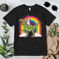 Funny Rainbow Unicorn Riding T-Rex Dinosaur Premium T-Shirt