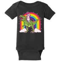Funny Rainbow Unicorn Riding T-Rex Dinosaur Baby Bodysuit