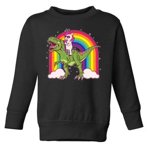 Funny Rainbow Unicorn Riding T-Rex Dinosaur Toddler Sweatshirt