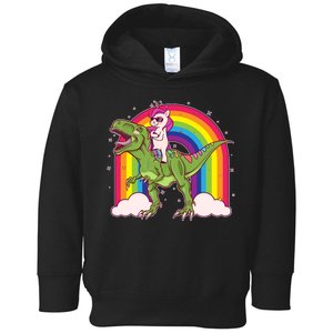 Funny Rainbow Unicorn Riding T-Rex Dinosaur Toddler Hoodie