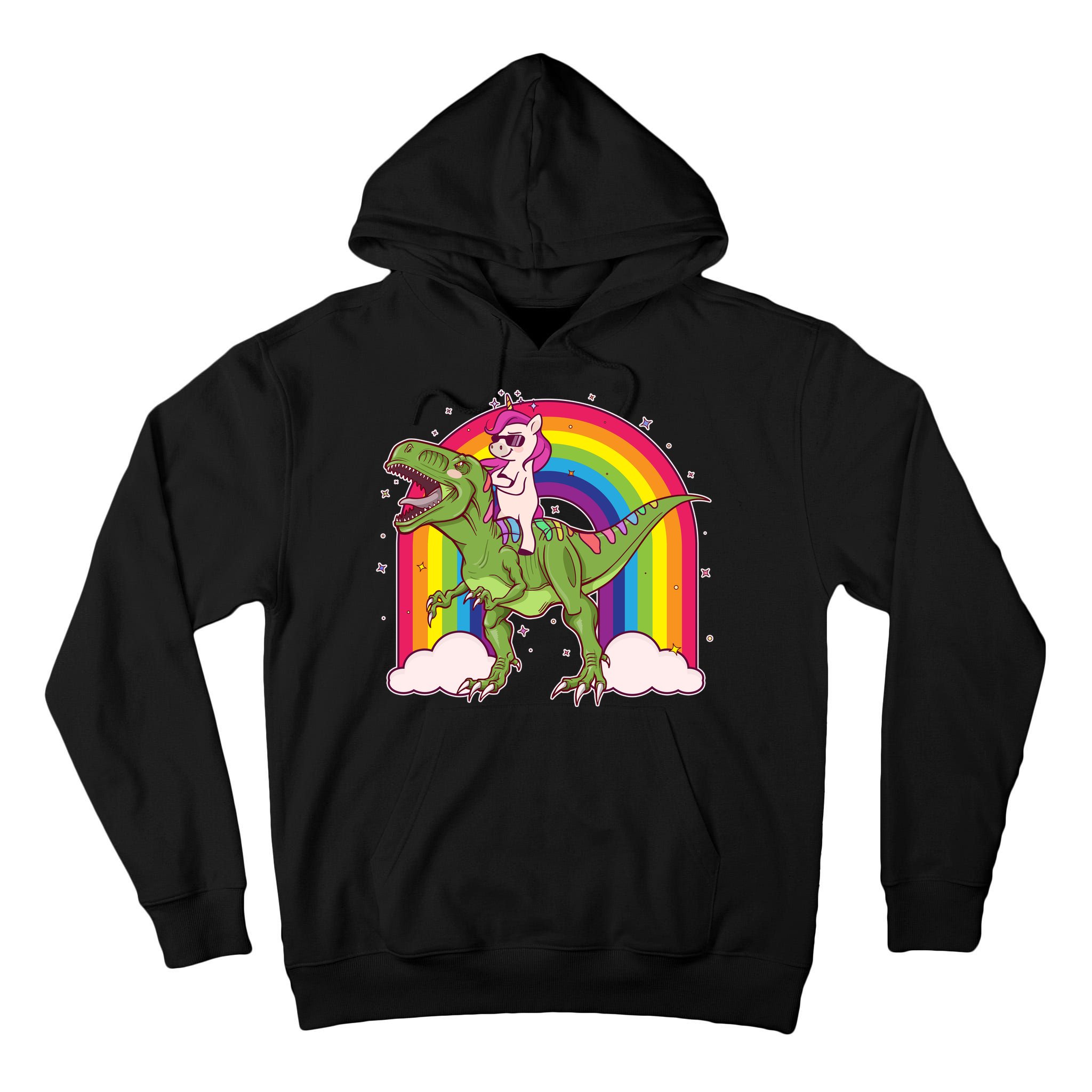 Funny Rainbow Unicorn Riding T-Rex Dinosaur Tall Hoodie