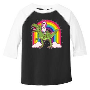 Funny Rainbow Unicorn Riding T-Rex Dinosaur Toddler Fine Jersey T-Shirt