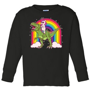 Funny Rainbow Unicorn Riding T-Rex Dinosaur Toddler Long Sleeve Shirt