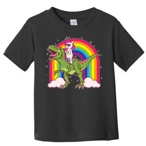 Funny Rainbow Unicorn Riding T-Rex Dinosaur Toddler T-Shirt