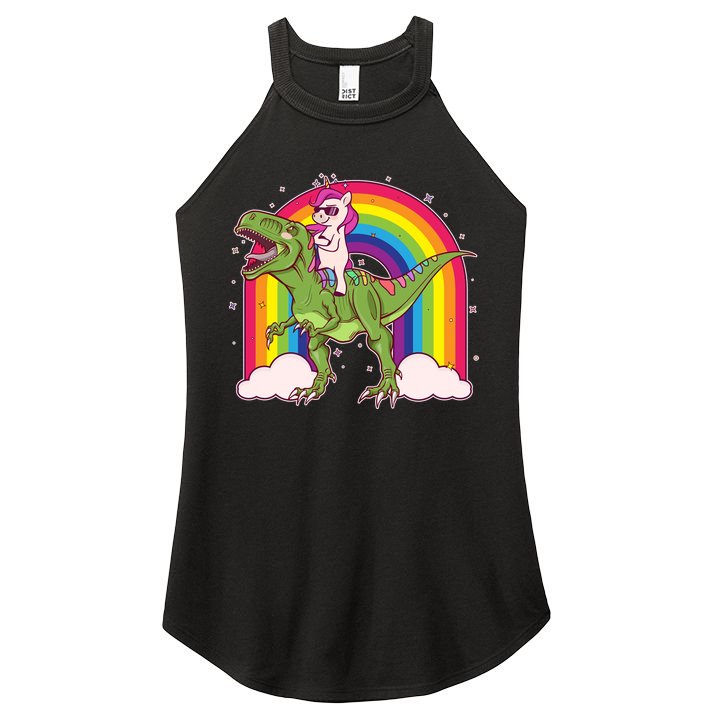 Funny Rainbow Unicorn Riding T-Rex Dinosaur Women's Perfect Tri Rocker Tank