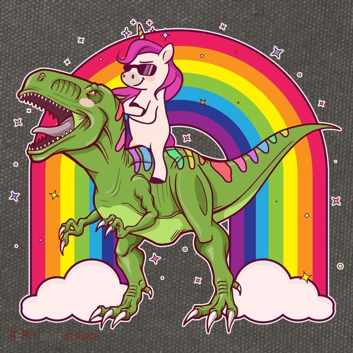 Funny Rainbow Unicorn Riding T-Rex Dinosaur Cotton Canvas Backpack