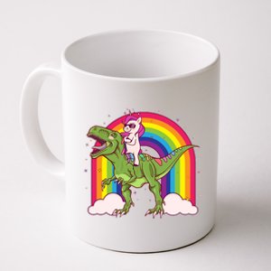 Funny Rainbow Unicorn Riding T-Rex Dinosaur Coffee Mug