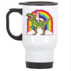 Funny Rainbow Unicorn Riding T-Rex Dinosaur Stainless Steel Travel Mug