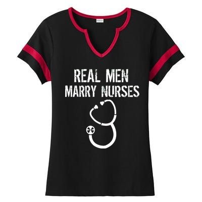 Funny Real Men Marry Nurses Medical Ladies Halftime Notch Neck Tee