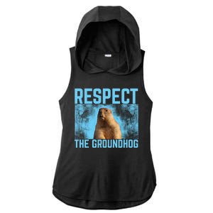 Funny Respect The Groundhog Ladies PosiCharge Tri-Blend Wicking Draft Hoodie Tank