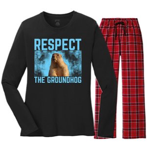 Funny Respect The Groundhog Women's Long Sleeve Flannel Pajama Set 