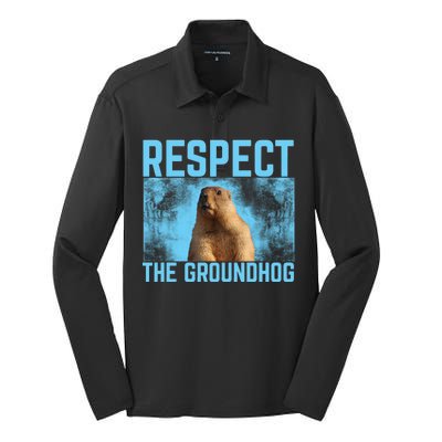 Funny Respect The Groundhog Silk Touch Performance Long Sleeve Polo