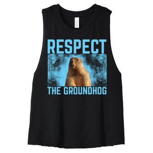 Funny Respect The Groundhog Women's Racerback Cropped Tank