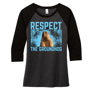 Funny Respect The Groundhog Women's Tri-Blend 3/4-Sleeve Raglan Shirt