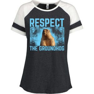 Funny Respect The Groundhog Enza Ladies Jersey Colorblock Tee