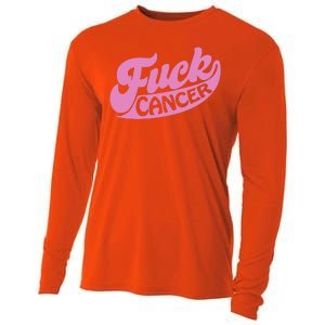 Funny Retro Fck Cancer Logo Breast Cancer Support Cooling Performance Long Sleeve Crew