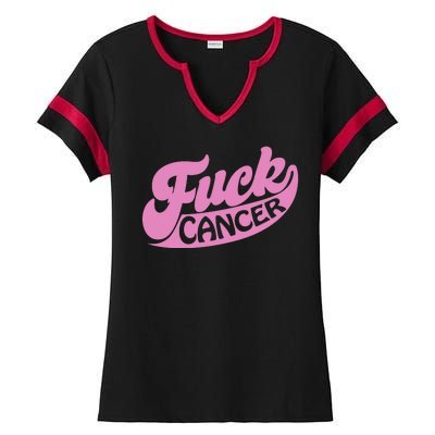 Funny Retro Fck Cancer Logo Breast Cancer Support Ladies Halftime Notch Neck Tee