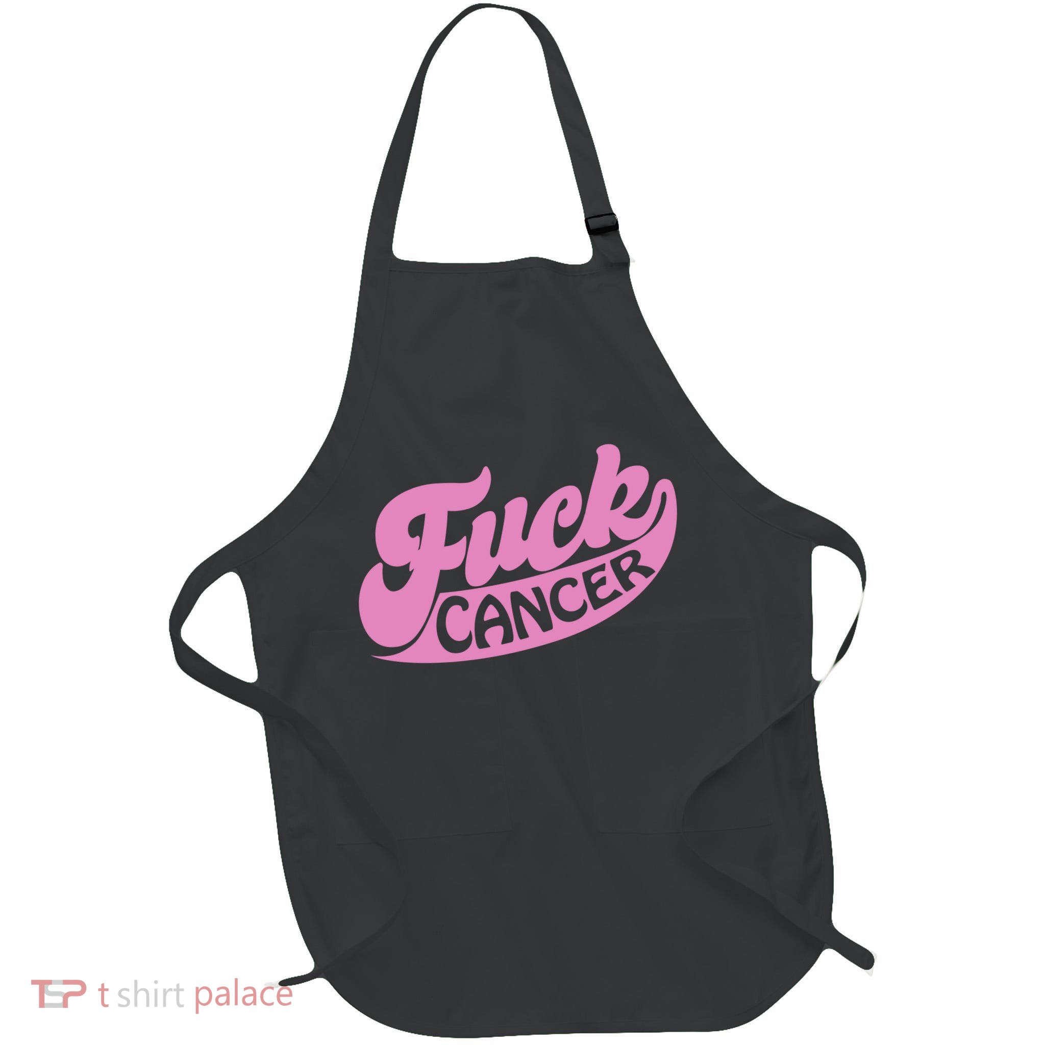 Funny Retro Fck Cancer Logo Breast Cancer Support Full-Length Apron With Pockets